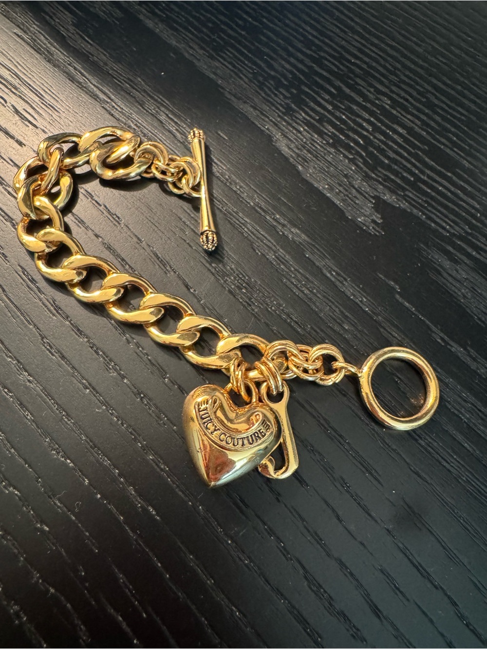 Juicy Couture Gold-Tone Heart Charm Toggle Bracelet